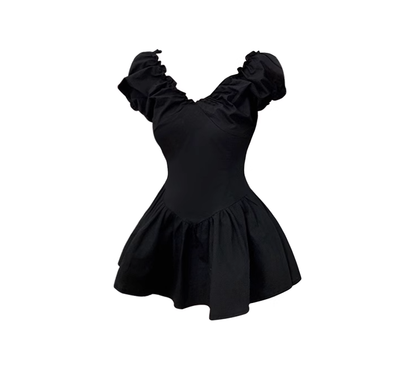 Tea break French pleated dress 2025 new waist slim Hepburn style little black dress R0152