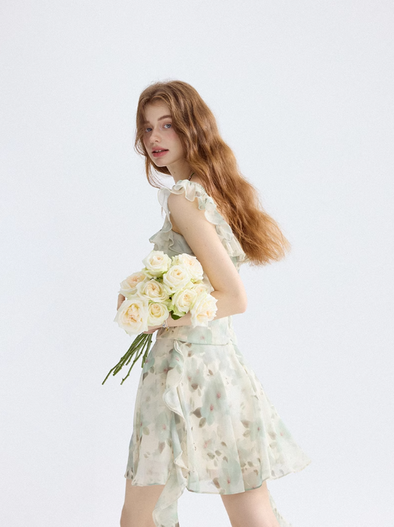French dress floral suspender skirt design short skirt small skirt women summer R3448