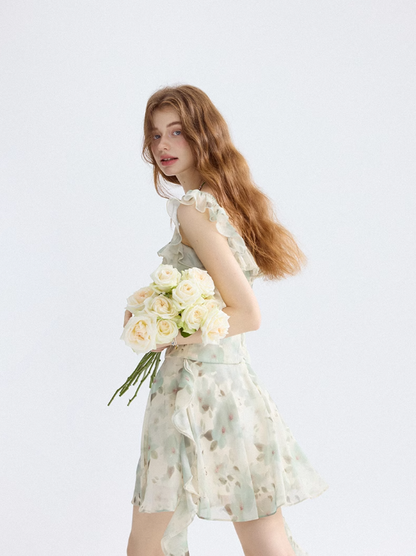 French dress floral suspender skirt design short skirt small skirt women summer R3448