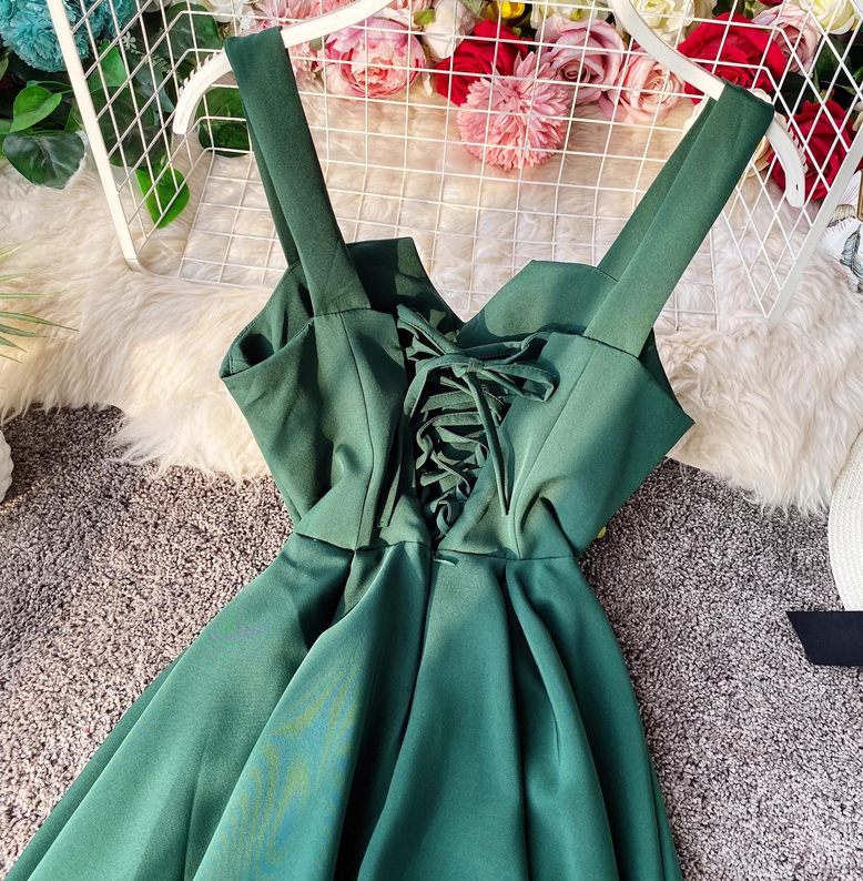 Sexy backless retro suspender skirt tube top dress waist slimming beach over knee goddess dress R0340