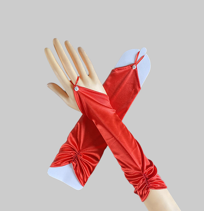 Summer hook finger nail beaded satin bridal gloves prom gloves wedding party banquet elegant     S6276