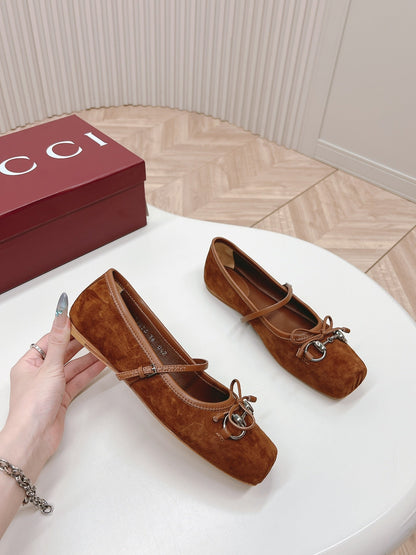 GG BALLET FLAT BROWN SUEDE