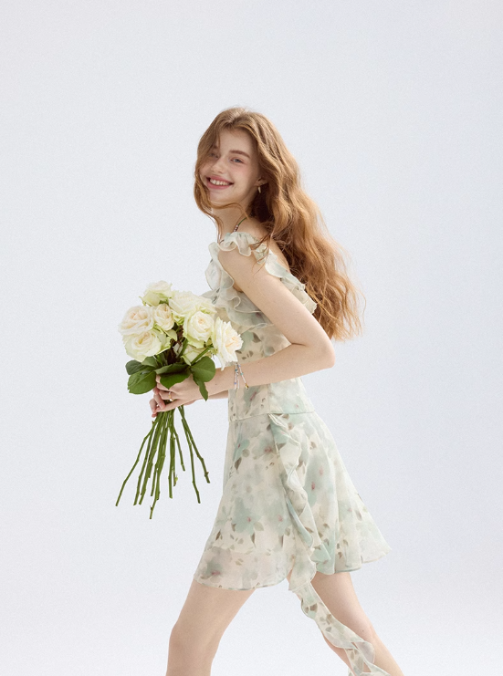 French dress floral suspender skirt design short skirt small skirt women summer R3448
