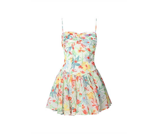 Thai floral dress 2025 new tea break oil painting suspender skirt for small size R0018