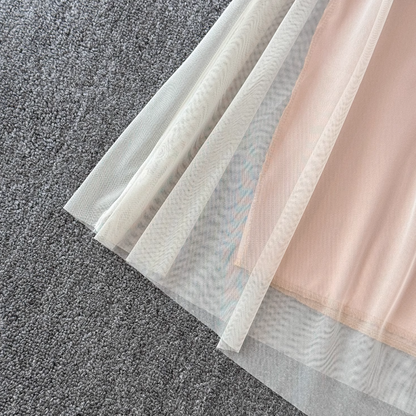 French style mesh suspender dress for women new style temperament waist slimming A-line long skirt R0373