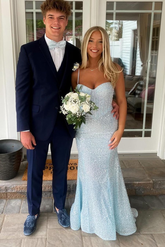Light Blue Sequin Mermaid Long Formal Dress fg8436