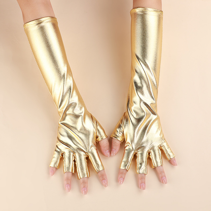 Half Finger Patent Leather Stretch Gloves Holiday Party Cosplay Costume Decoration Mid-Length     S6264