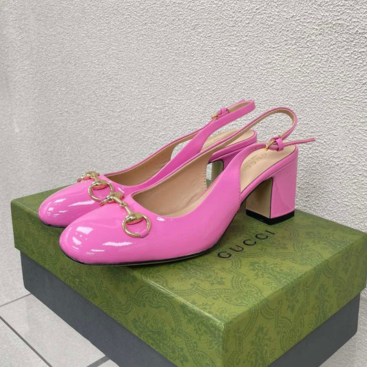 GG WOMEN'S HORSEBIT SLINGBACK 65MM IN FUSICA PINK CALFSKIN