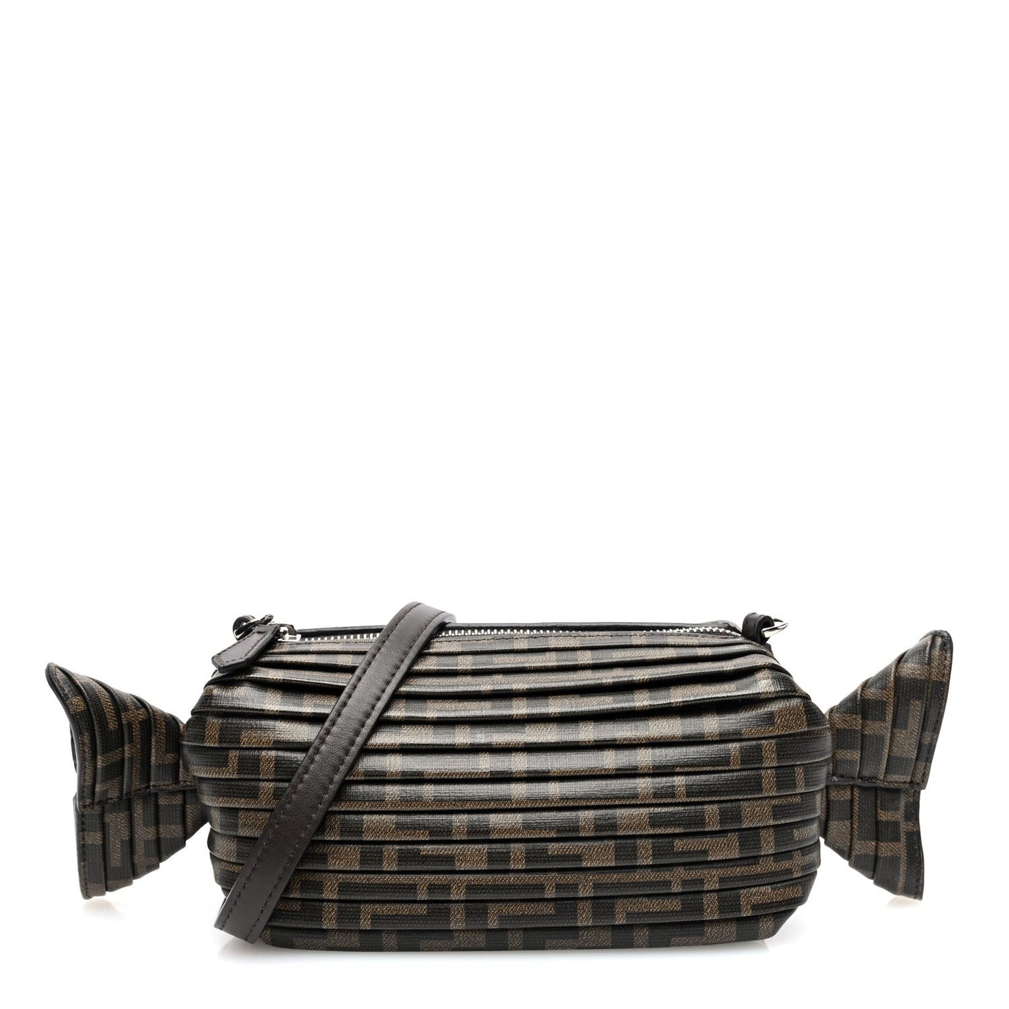 Glazed Fabric FF Pleated Candy Bag Brown