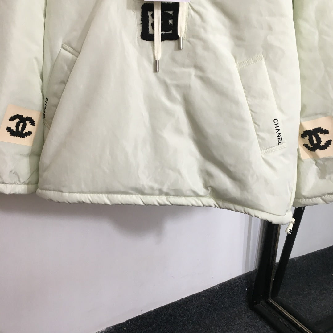 CC Side Slit Logo Half-zip Long-sleeved Hooded Cotton Jacket
