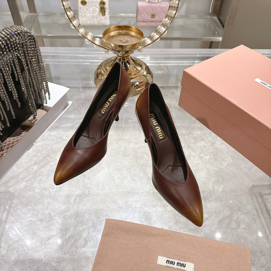 Miu High Heel Pumps Brown Sheepskin 592077