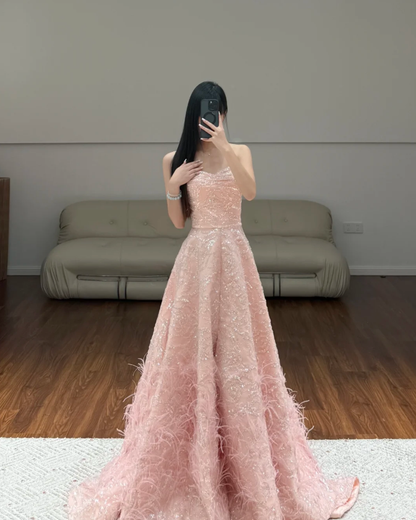 Sequin Lace Pink Prom Party Dress Evening Dress Birthday Dress  fg8611