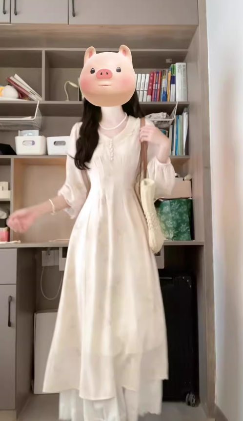 Tea break French style gentle temperament v-neck long-sleeved dress super beautiful waist skirt female R0467