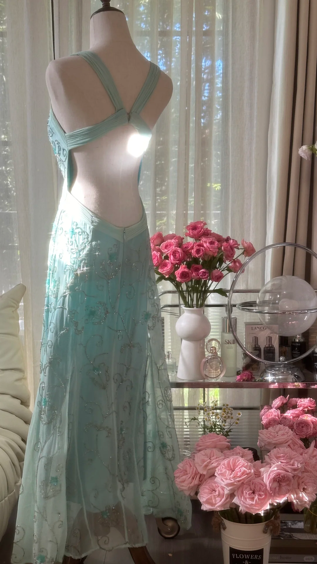 Retro Sparkling Light Blue Sweetheart Design A-line Romantic Chiffon Evening Dress Prom Dress D1480