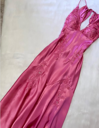 Beautiful A Line Spaghetti Straps Green Long Prom Dresses Backless Satin Prom Gown