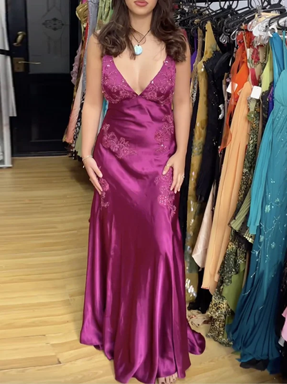 Beautiful A Line Spaghetti Straps Green Long Prom Dresses Backless Satin Prom Gown