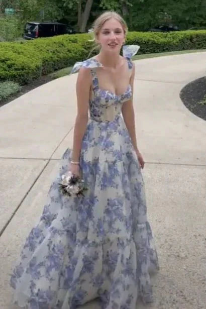 Beautiful Floral Chiffon Elegant Long Prom Dress Prom Gowns Prom Dresses