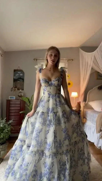 Beautiful Floral Chiffon Elegant Long Prom Dress Prom Gowns Prom Dresses