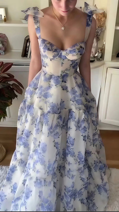 Beautiful Floral Chiffon Elegant Long Prom Dress Prom Gowns Prom Dresses