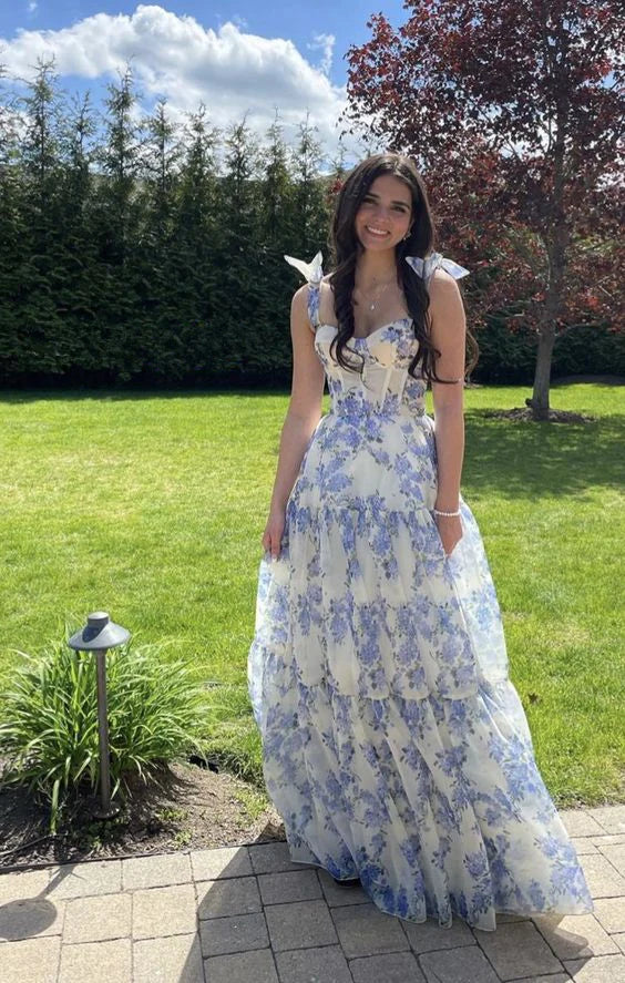 Beautiful Floral Chiffon Elegant Long Prom Dress Prom Gowns Prom Dresses