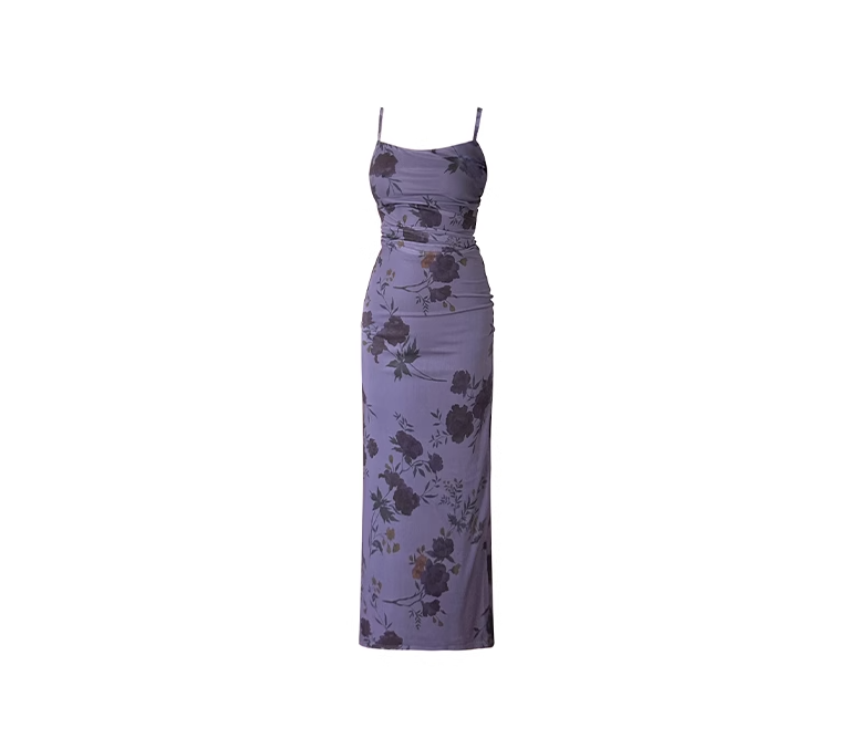 Seaside long skirt 2025 new French slim fit purple suspender dress R0046