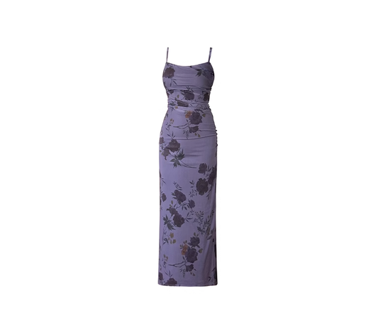 Seaside long skirt 2025 new French slim fit purple suspender dress R0046