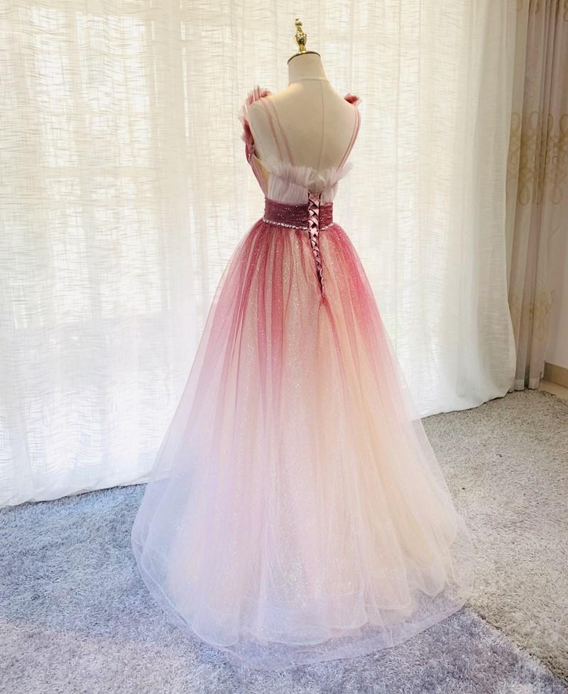 Newest Lace Up Back Burgundy V-neck A-line Long Beading Prom Dresses M1982