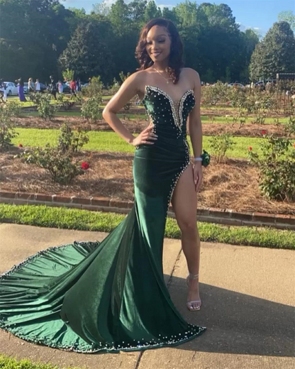 Black Girl Prom Dresses Long Mermaid Green Prom Gowns With Train