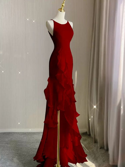 Black Mermaid Beach Wedding Dresses With Ruffles, Spaghetti Straps Backless Prom Gowns