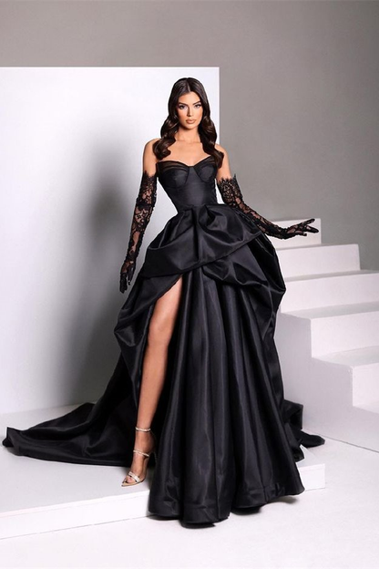 Black Fashion Sexy Taffeta Slit Long Elegant Ball Gowns Prom Dresses