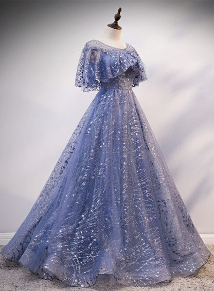 Blue Elegant A-Line Long Prom Dress, Blue Prom Gowns Graduation Dresses