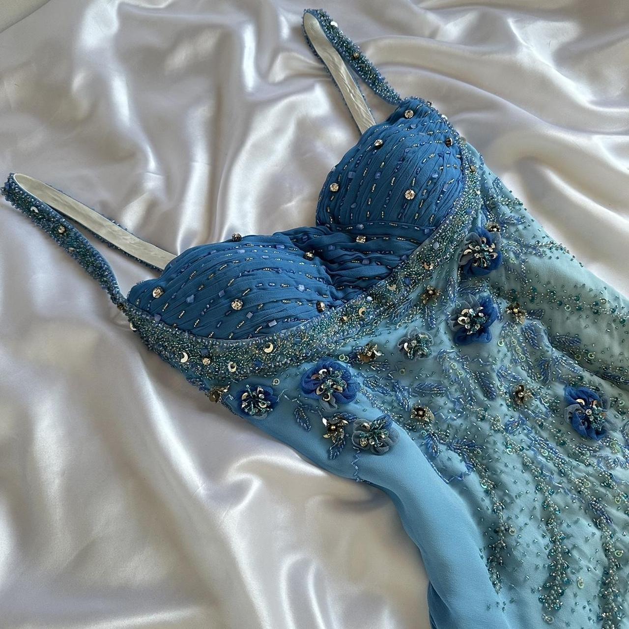 Blue Gorgeous Beautiful Stylish Unique Elegant Exquisite Floral Beading Long Chiffon Ball Gowns Prom Dress