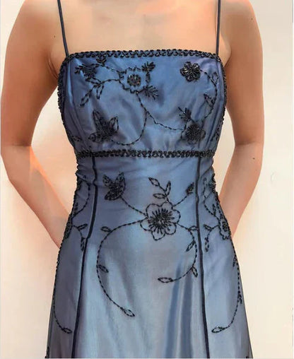 Blue/Grey Delicate Beaded Long Tulle Elegant Ball Gowns Prom Dress Prom Birthday Prom Dress