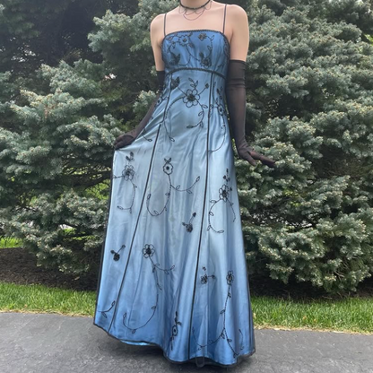 Blue/Grey Delicate Beaded Long Tulle Elegant Ball Gowns Prom Dress Prom Birthday Prom Dress