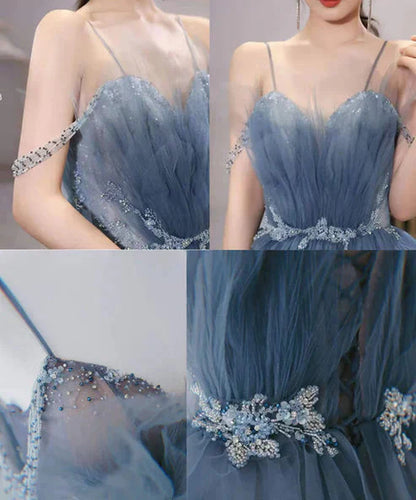 Blue Gorgeous Shiny Elegant Applique Long Tulle Ball Gowns Prom Gowns Graduation Dresses