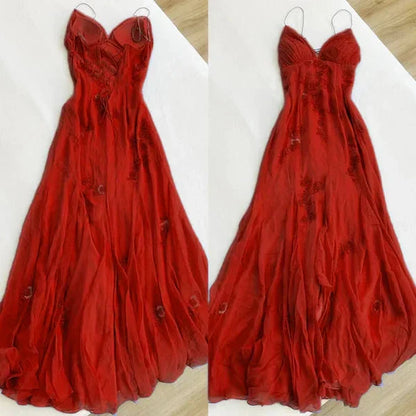 Blue Vintage Elegant V Neck Exquisite Embroidery Applique Beading Long Chiffon Prom Dress Prom Gowns Prom Dresses