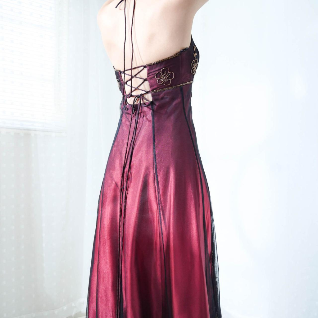 Vintage Fuchsia Halter-Neck A-Line Beaded Chiffon Long Prom Dresses Prom Gowns