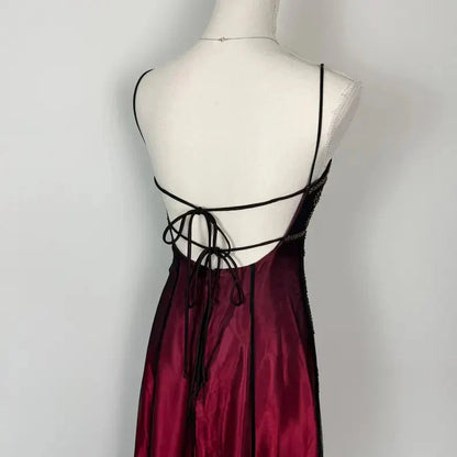 Burgundy Spaghetti Straps Exquisite Beaded Long Tulle Ball Gowns Prom Dress