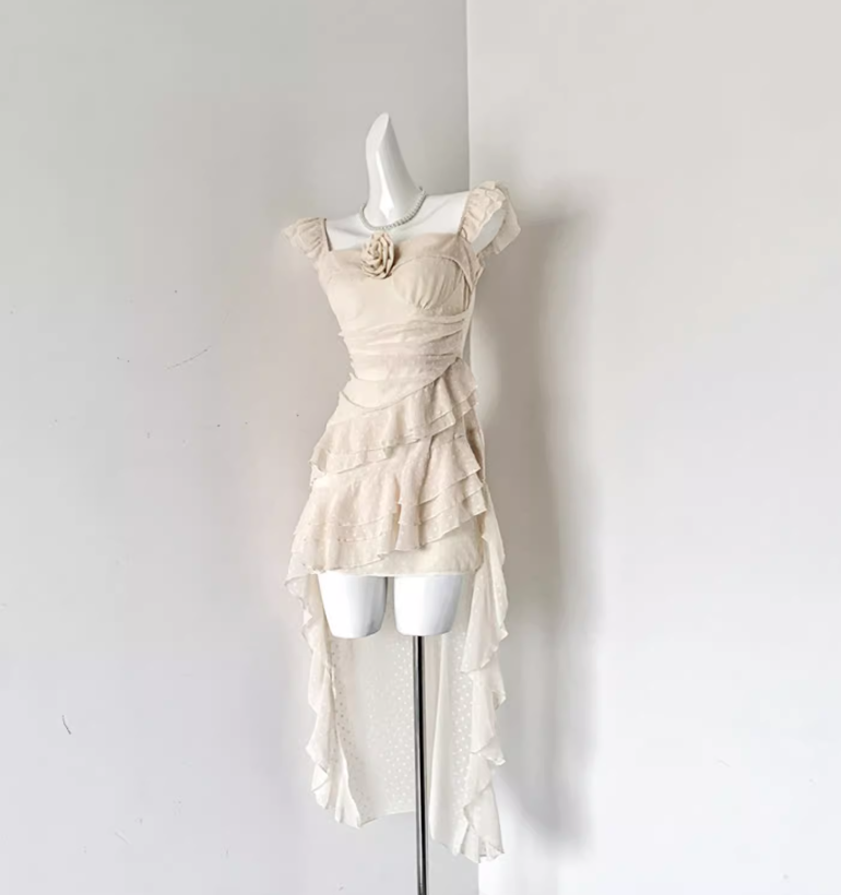 French holiday rose temperament long tail sleeveless atmosphere suspender dress R0297