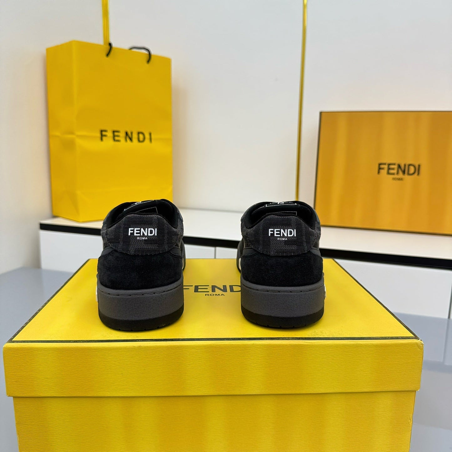 Fendi 2025 FF Jacquard Pattern Sneaker Black Suede Cowhide 559789