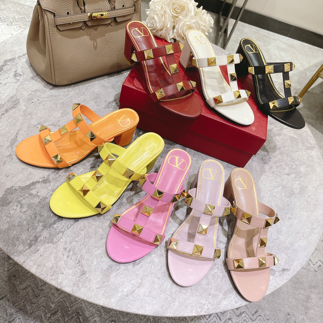 Valentino Roman Stud Sandals Heel Height Sheepskin