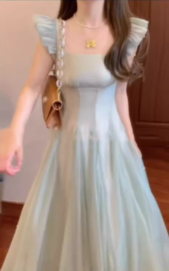 French long skirt new style seaside vacation gentle style temperament waist A-line dress R0472