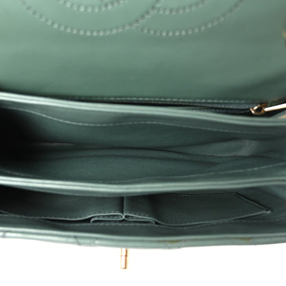 Lambskin Quilted Small Trendy CC Flap Dual Handle Bag Green