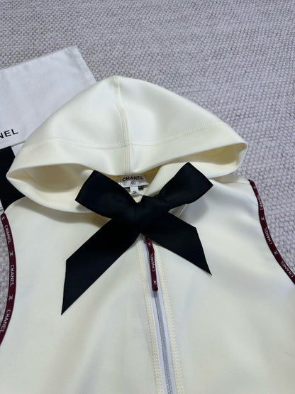 CC 25 Bow Hooded Swimsuit Ivory Polyester Fiber