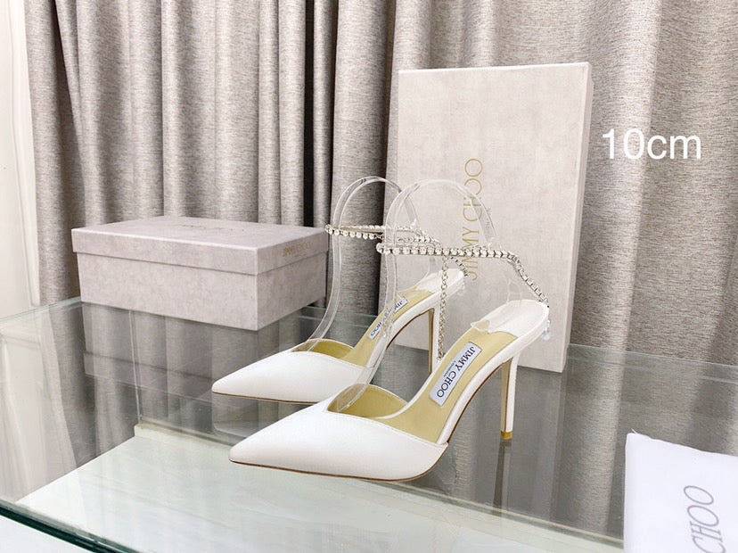 Jimmy Choo Crystal Embellishment 10cm Pumps Ivory Silk