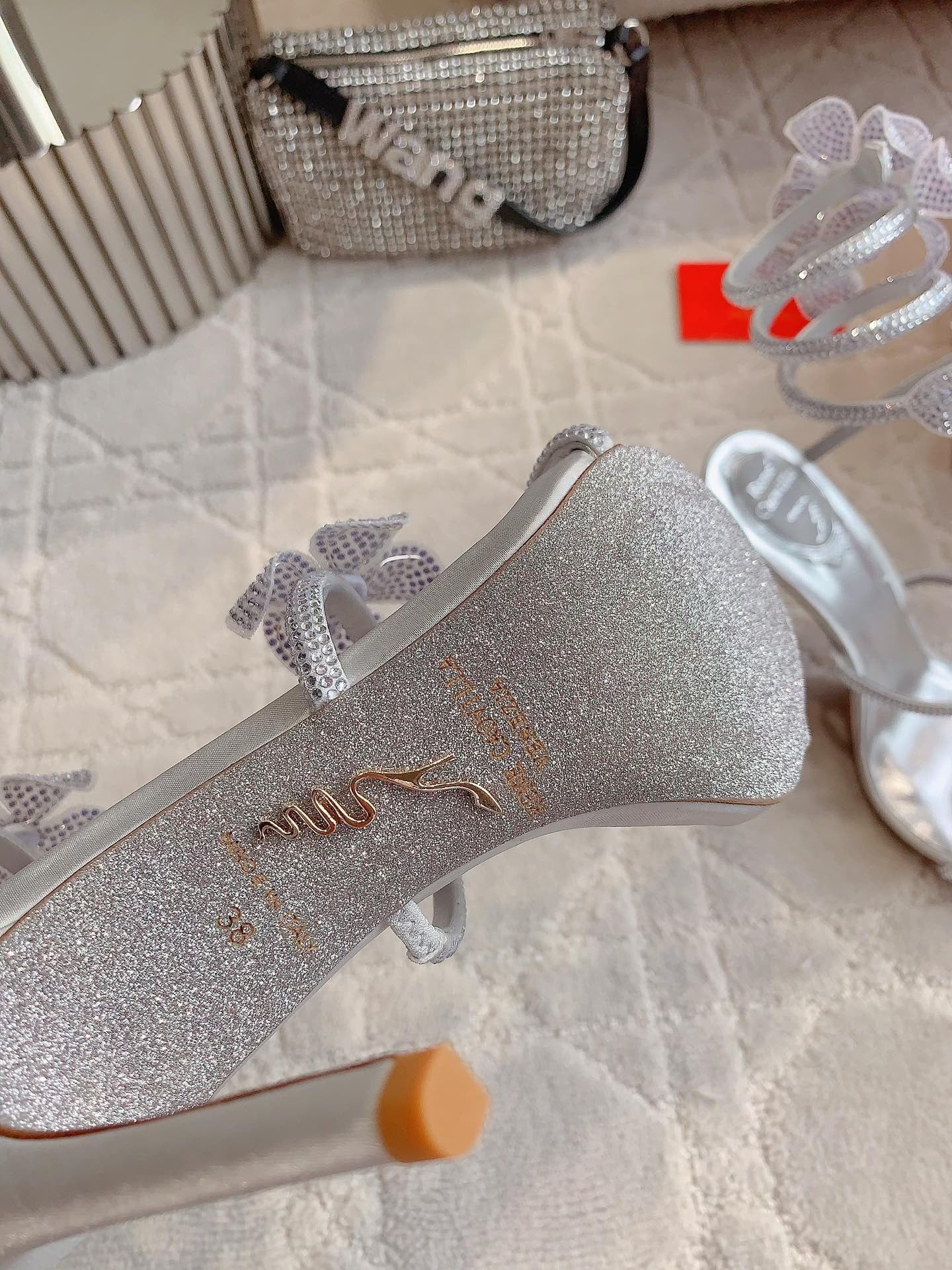 RC 2025 Margot High Heeled Sandal With Floral Embellishment Silver Leather 898021