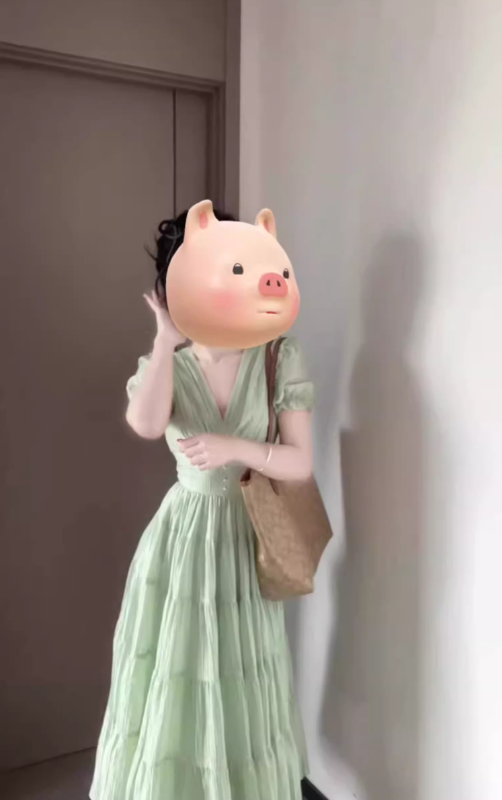Summer holiday atmosphere small skirt beautiful gentle temperament green v-neck puff sleeve dress R0479