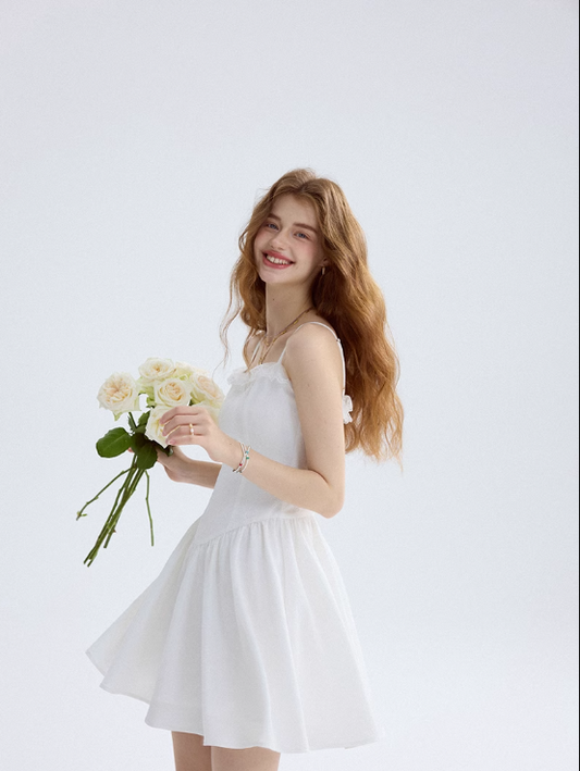 Mermaid Dream White Dress French Suspender Skirt Holiday Wear Short Skirt Skirt Women Summer R3427
