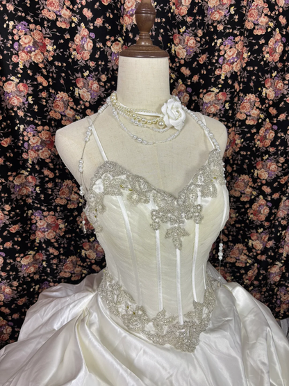 Retro Sweetheart Spaghetti Strap A-Line Satin Quinceanera Dresses Sweet 18 Birthday Ball Gowns, D1423