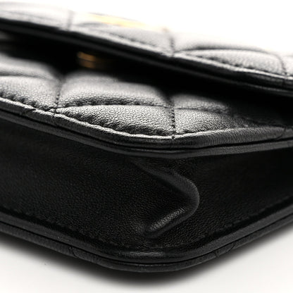 Lambskin Quilted Pearl Crush Clutch With Chain Black